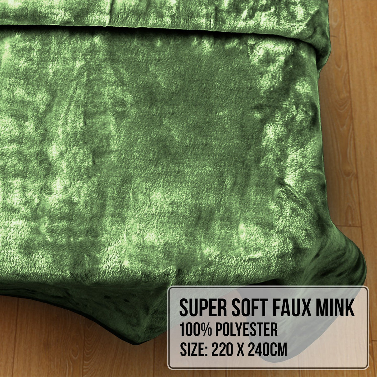 Laura Hill 600GSM Faux Mink Blanket Double-Sided Throw Queen Size - Green