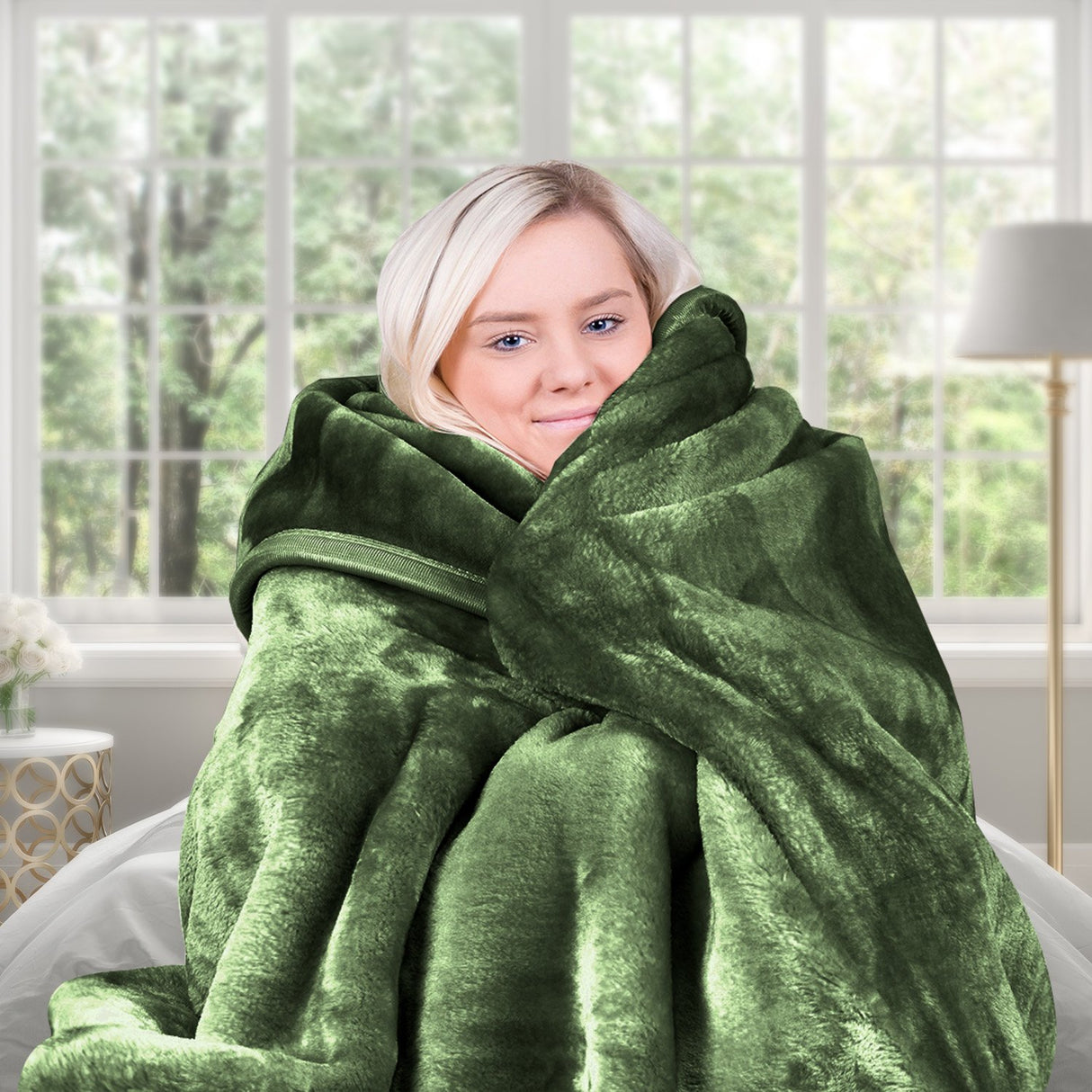 Laura Hill 600GSM Faux Mink Blanket Double-Sided Throw Queen Size - Green