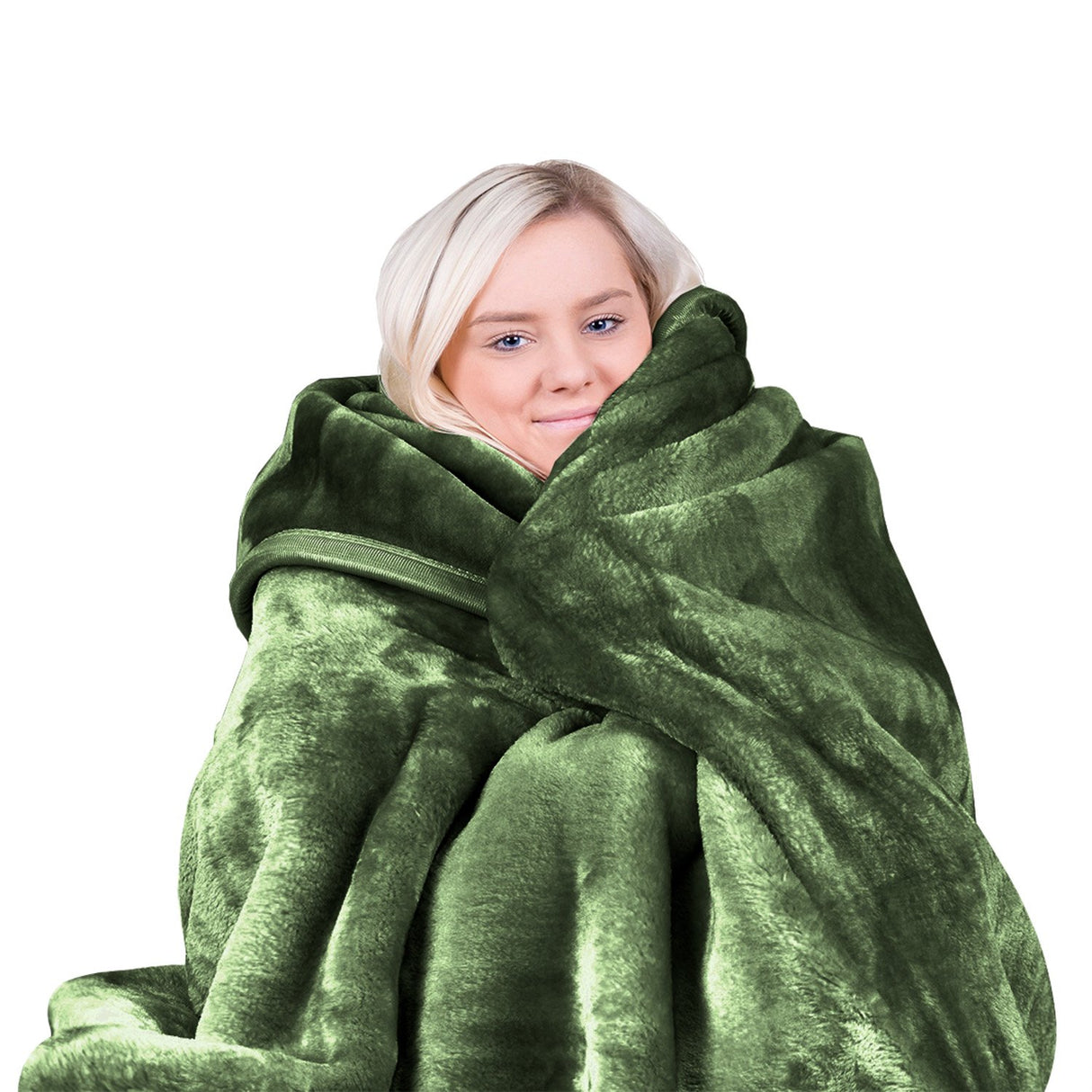 Laura Hill 600GSM Faux Mink Blanket Double-Sided Throw Queen Size - Green