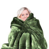 Laura Hill 600GSM Faux Mink Blanket Double-Sided Throw Queen Size - Green