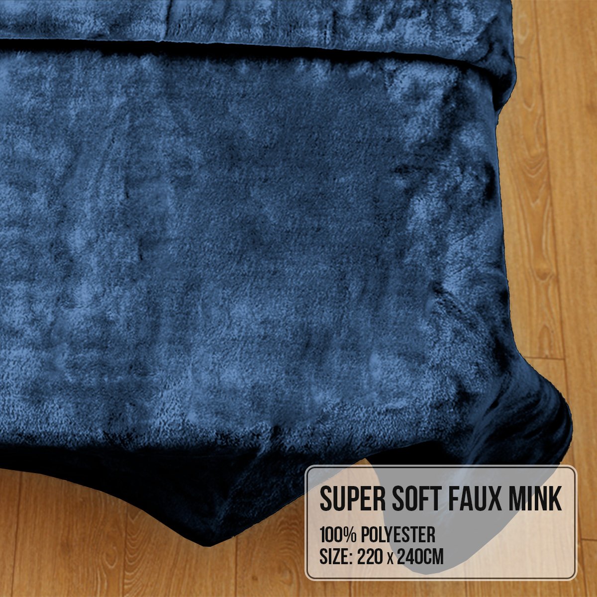 Laura Hill 600GSM Faux Mink Blanket Double-Sided Throw Queen Size - Navy