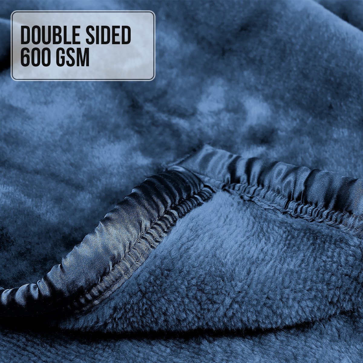 Laura Hill 600GSM Faux Mink Blanket Double-Sided Throw Queen Size - Navy