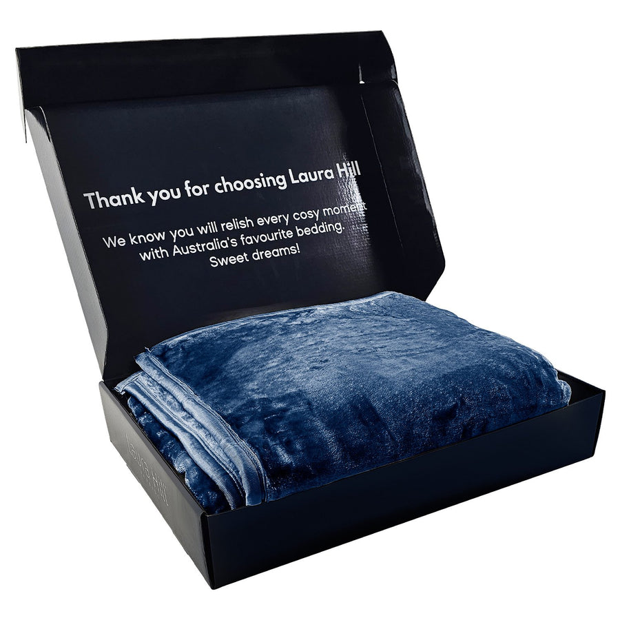 Laura Hill 600GSM Faux Mink Blanket Double-Sided Throw Queen Size - Navy
