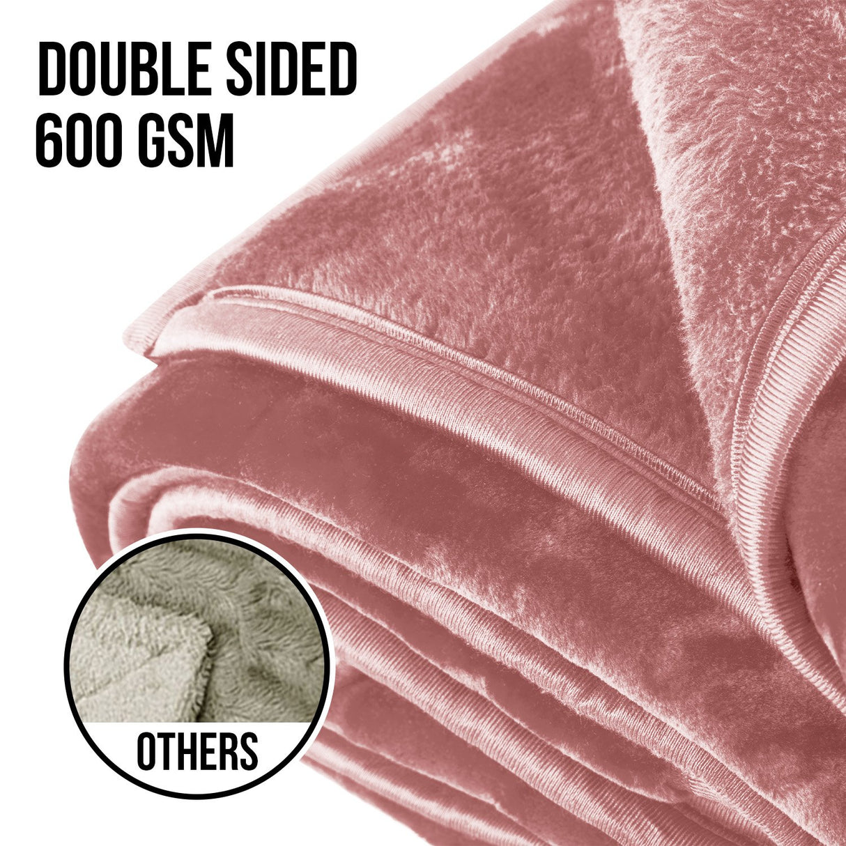 Laura Hill 600GSM Faux Mink Blanket Double-Sided Throw Queen Size - Pink