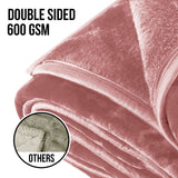 Laura Hill 600GSM Faux Mink Blanket Double-Sided Throw Queen Size - Pink