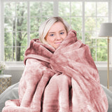 Laura Hill 600GSM Faux Mink Blanket Double-Sided Throw Queen Size - Pink