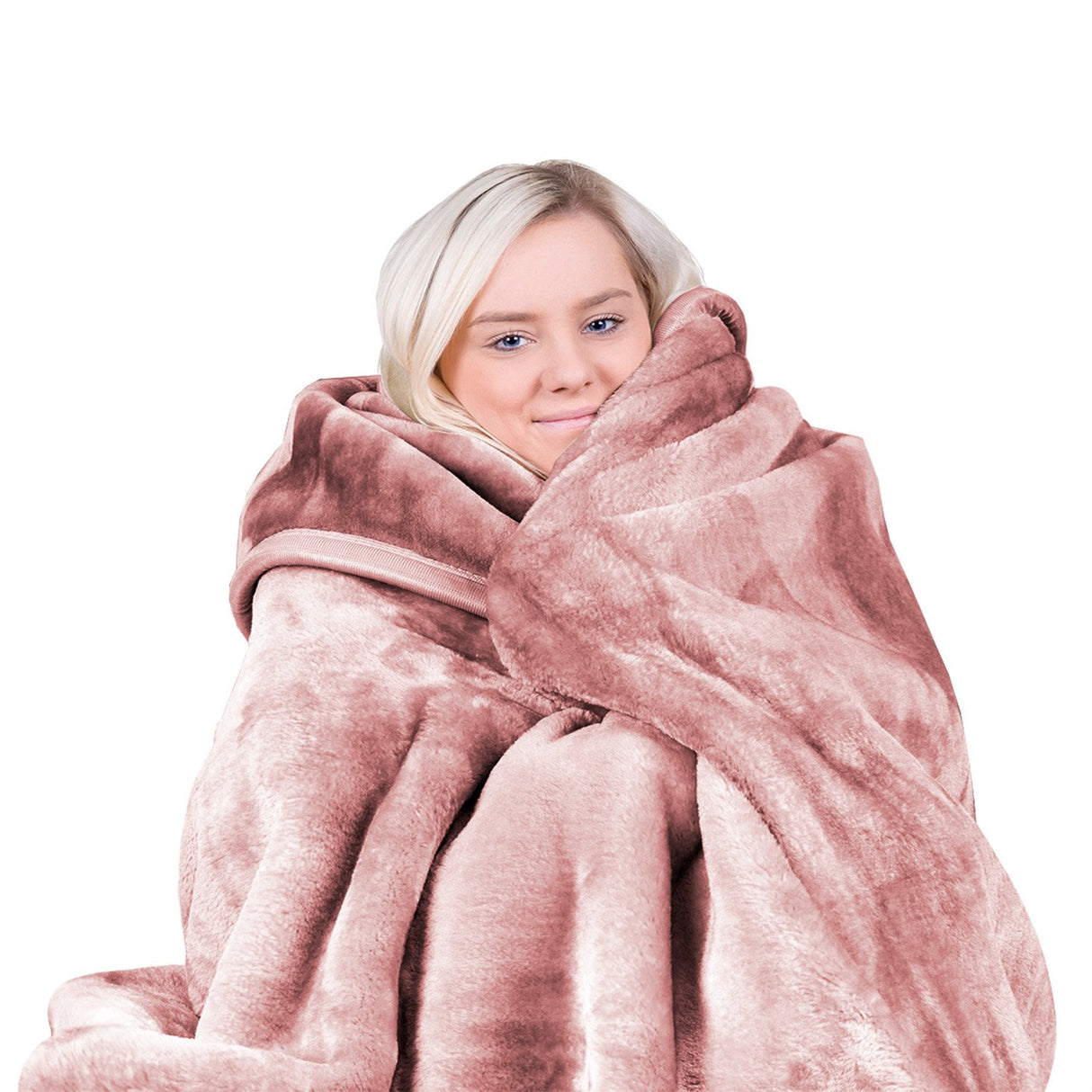 Laura Hill 600GSM Faux Mink Blanket Double-Sided Throw Queen Size - Pink