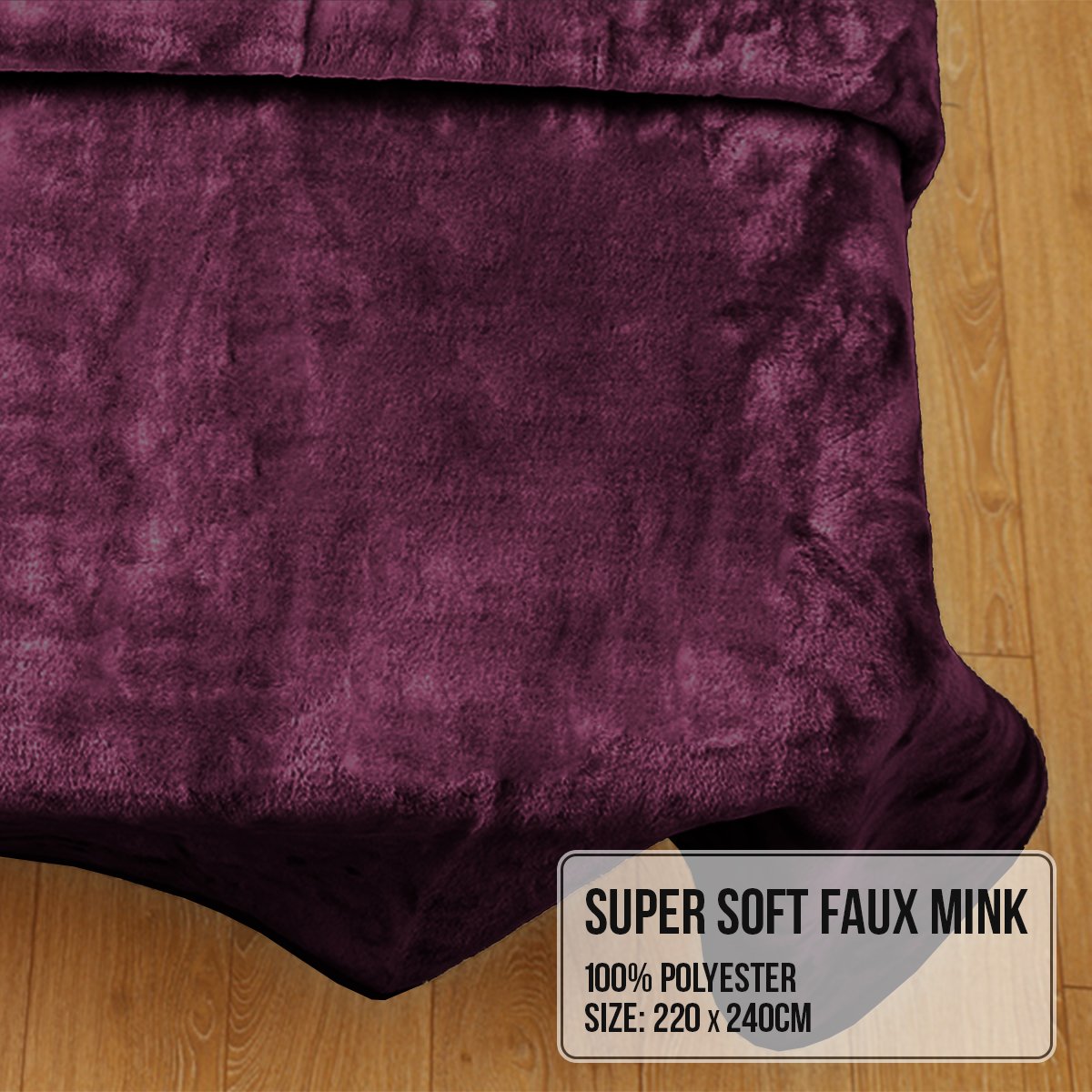 Laura Hill 600GSM Faux Mink Blanket Double-Sided Throw Queen Size - Purple