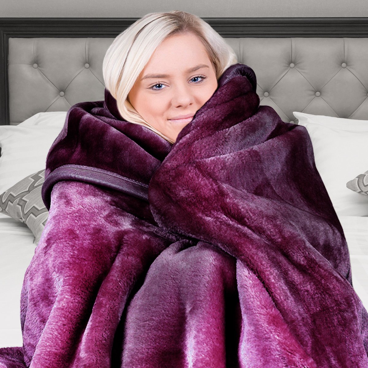 Laura Hill 600GSM Faux Mink Blanket Double-Sided Throw Queen Size - Purple