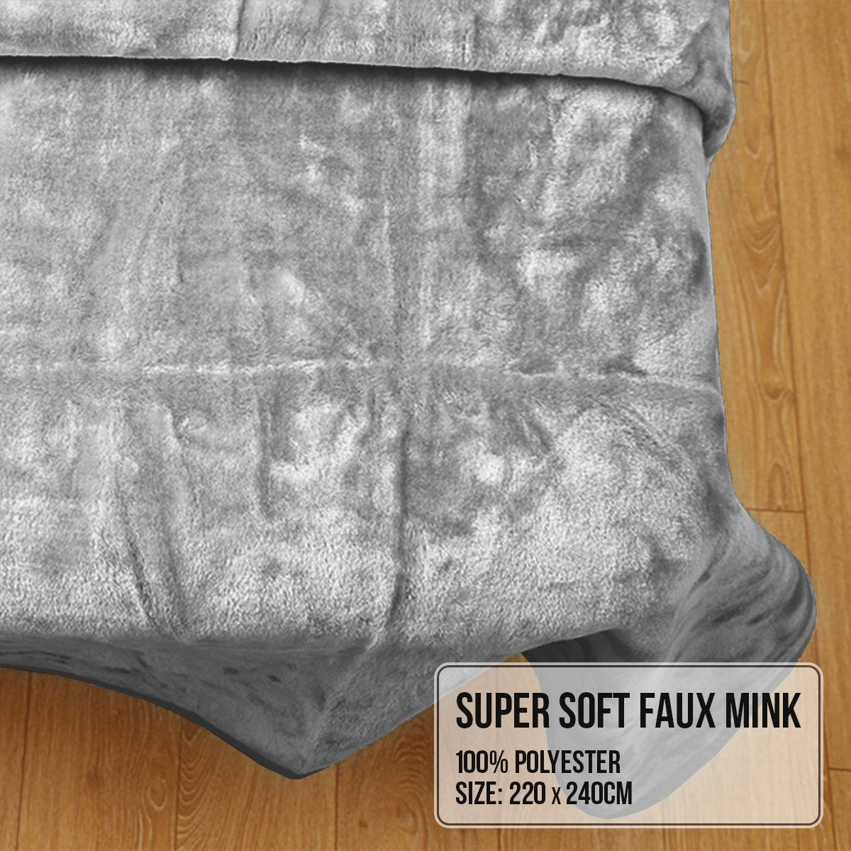 Laura Hill 600GSM Faux Mink Blanket Double-Sided Throw Queen Size - Silver
