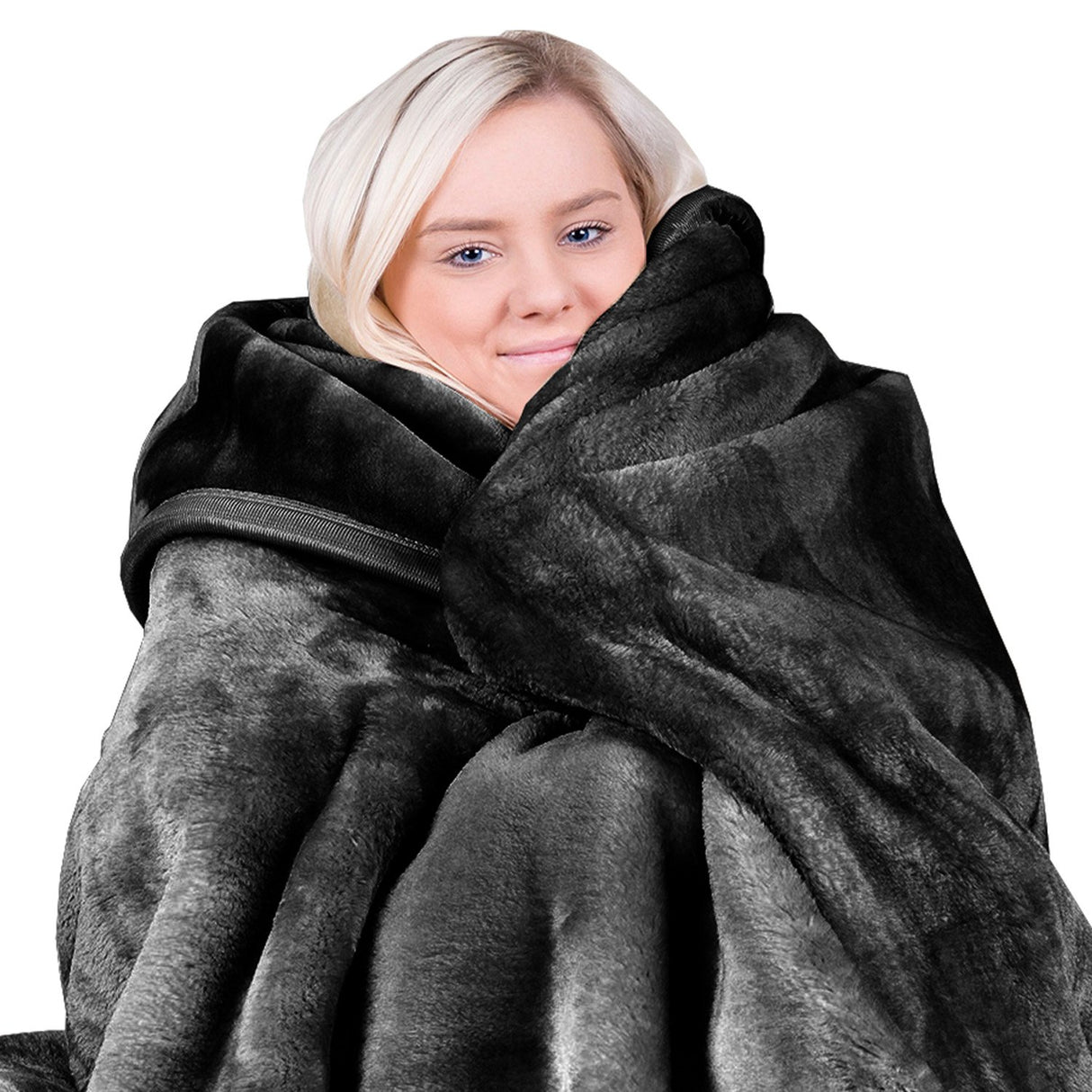 Laura Hill 600GSM Faux Mink Blanket Double-Sided Throw Queen Size - Black