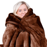 Laura Hill 600GSM Faux Mink Blanket Double-Sided Throw Queen Size - Chocolate