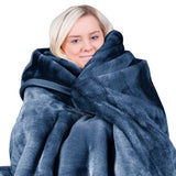 Laura Hill 600GSM Faux Mink Blanket Double-Sided Throw Queen Size - Navy