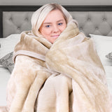 Laura Hill Faux Mink Blanket 800GSM Heavy Double-Sided - Beige - Low Angle