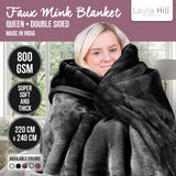 Laura Hill Faux Mink Blanket 800GSM Heavy Double-Sided - Black - Extra Image