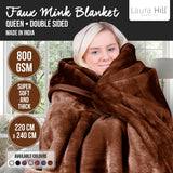 Laura Hill Faux Mink Blanket 800GSM Heavy Double-Sided - Chocolate - Extra Image