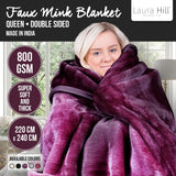 Laura Hill Faux Mink Blanket 800GSM Heavy Double-Sided - Purple