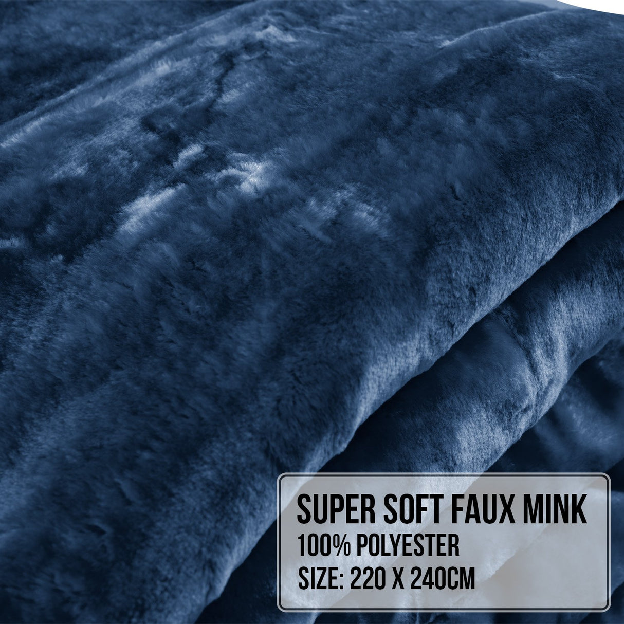 Laura Hill Faux Mink Blanket 800GSM Heavy Double-Sided - Navy Blue