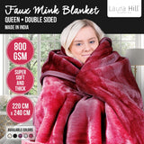 Laura Hill Faux Mink Blanket 800GSM Heavy Double-Sided - Red - Low Angle