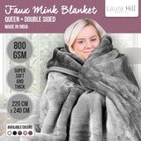 Laura Hill Faux Mink Blanket 800GSM Heavy Double-Sided - Silver - Close-Up Angle