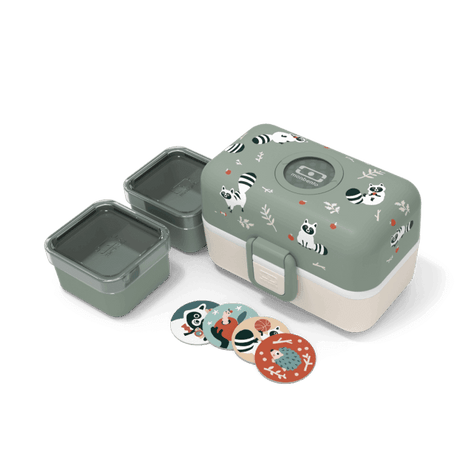 Monbento Tresor Graphic Kids's Bento Box- Green Raccoon Green Raccoon-1954803050564685826