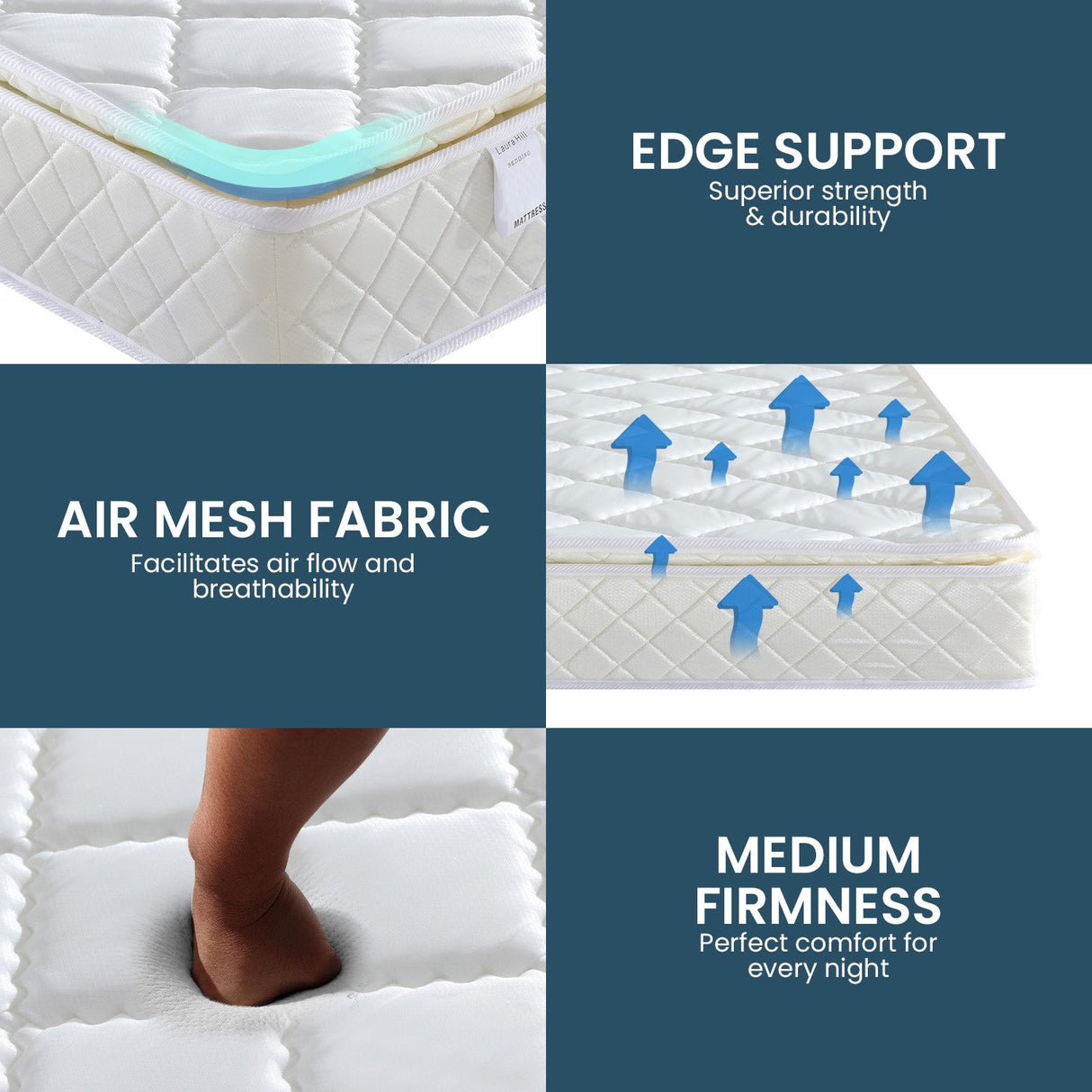 Laura Hill Pillow Top Pocket Spring 22in Mattress - Queen
