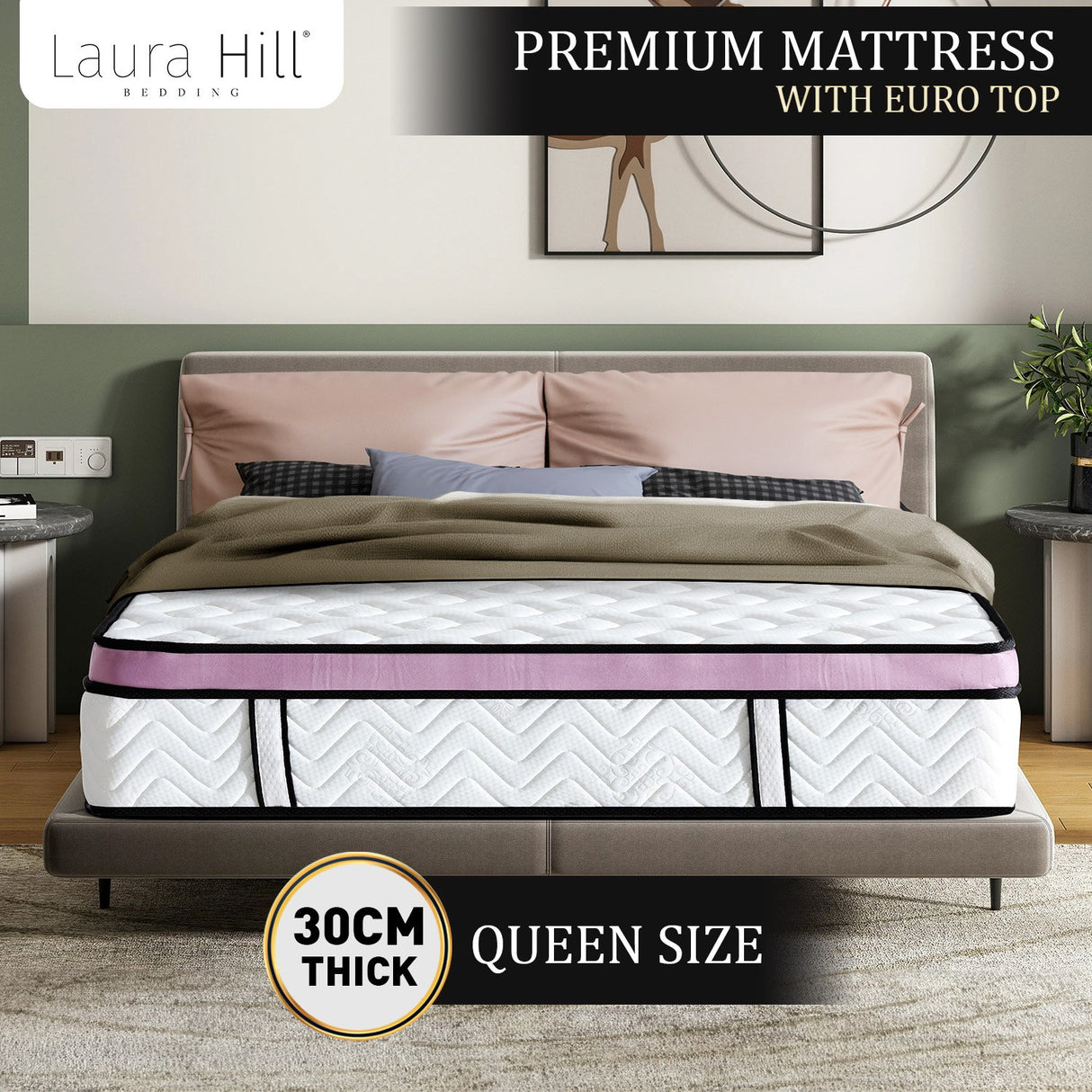 Laura Hill Euro Top Spring Pocket Mattress Queen - 30cm