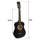 Karrera 34in Acoustic Childrens Wooden Guitar - Black - Top-Down View