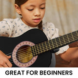 Karrera 34in Acoustic Childrens Wooden Guitar - Black - Close-Up Angle