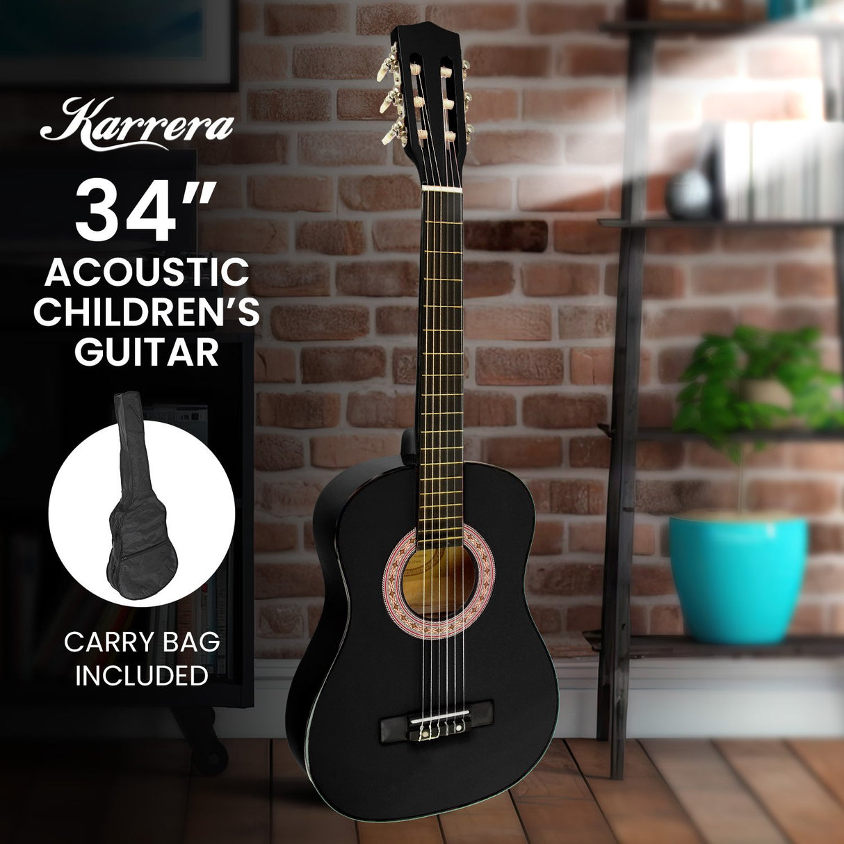 Karrera 34in Acoustic Childrens Wooden Guitar - Black