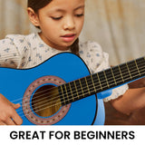 Karrera 34in Acoustic Childrens Wooden Guitar - Blue - Close-Up Angle