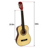 Karrera 34in Acoustic Childrens Wooden Guitar - Natural - Top-Down View