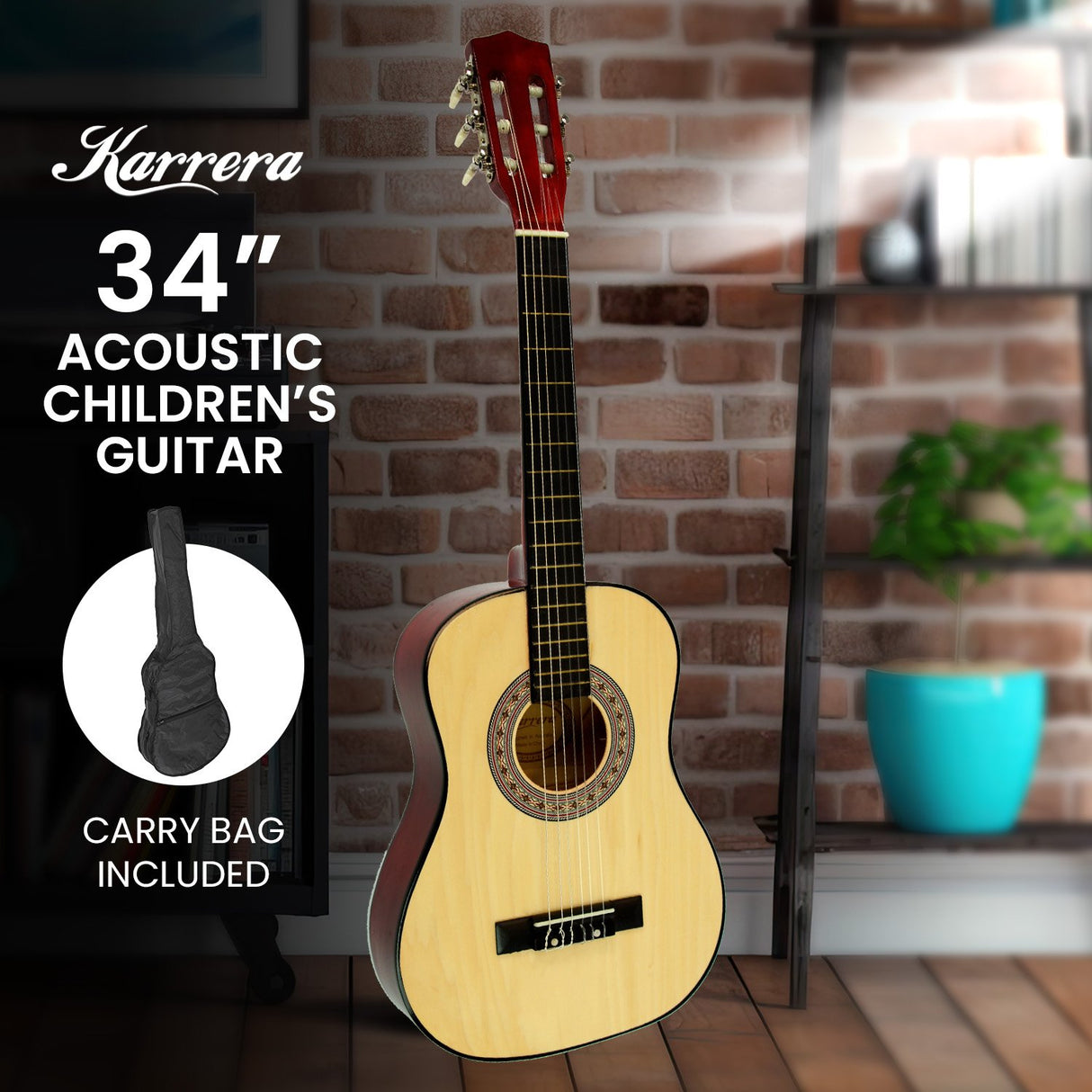 Karrera 34in Acoustic Childrens Wooden Guitar - Natural