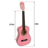 Karrera 34in Acoustic Childrens Wooden Guitar - Pink - Top-Down View