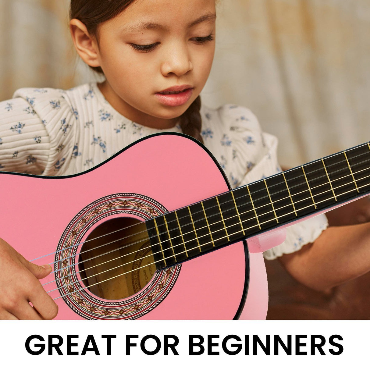 Karrera 34in Acoustic Childrens Wooden Guitar - Pink