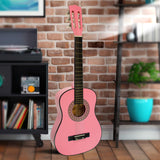Karrera 34in Acoustic Childrens Wooden Guitar - Pink - Low Angle