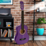 Karrera 34in Acoustic Childrens Wooden Guitar - Purple - Low Angle