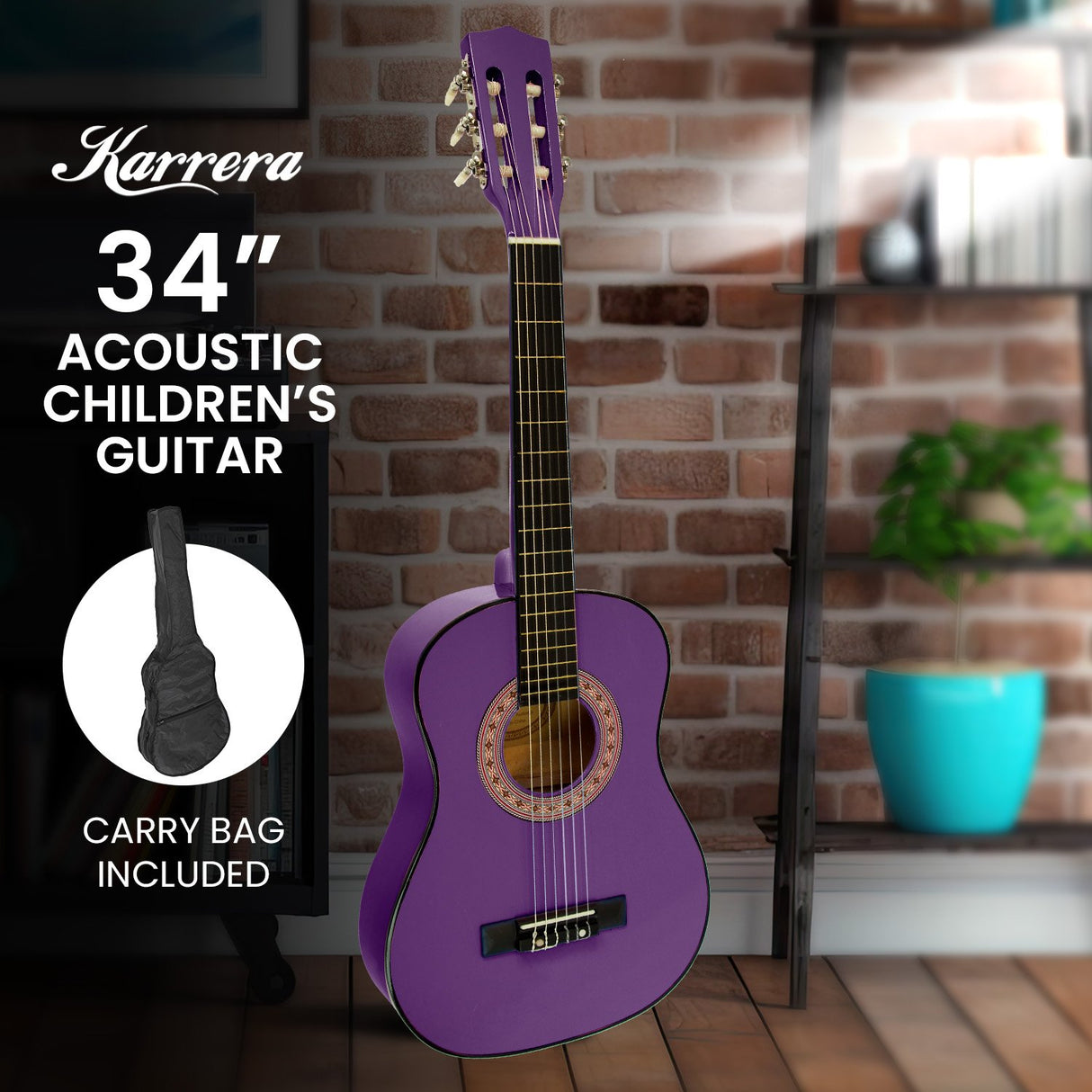 Karrera 34in Acoustic Childrens Wooden Guitar - Purple