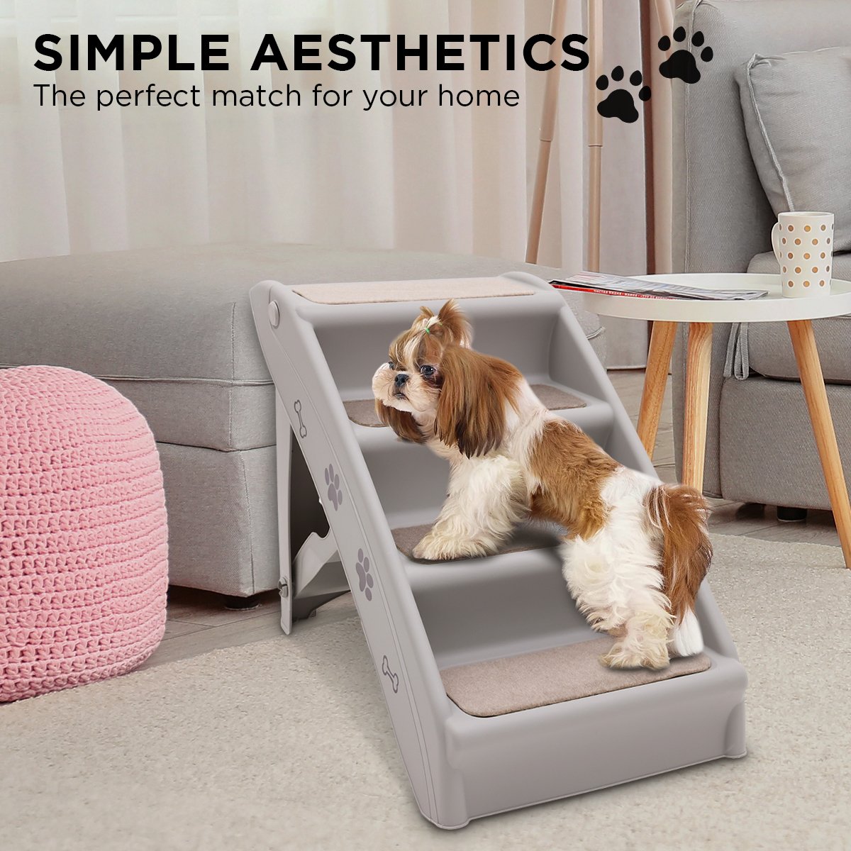 Furtastic Foldable Pet Stairs 50cm Dog Ladder Cat Ramp with Non-Slip Mat for Indoor and Outdoor