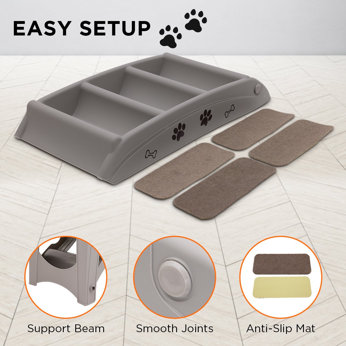 Furtastic Foldable Pet Stairs 50cm Dog Ladder Cat Ramp with Non-Slip Mat for Indoor and Outdoor