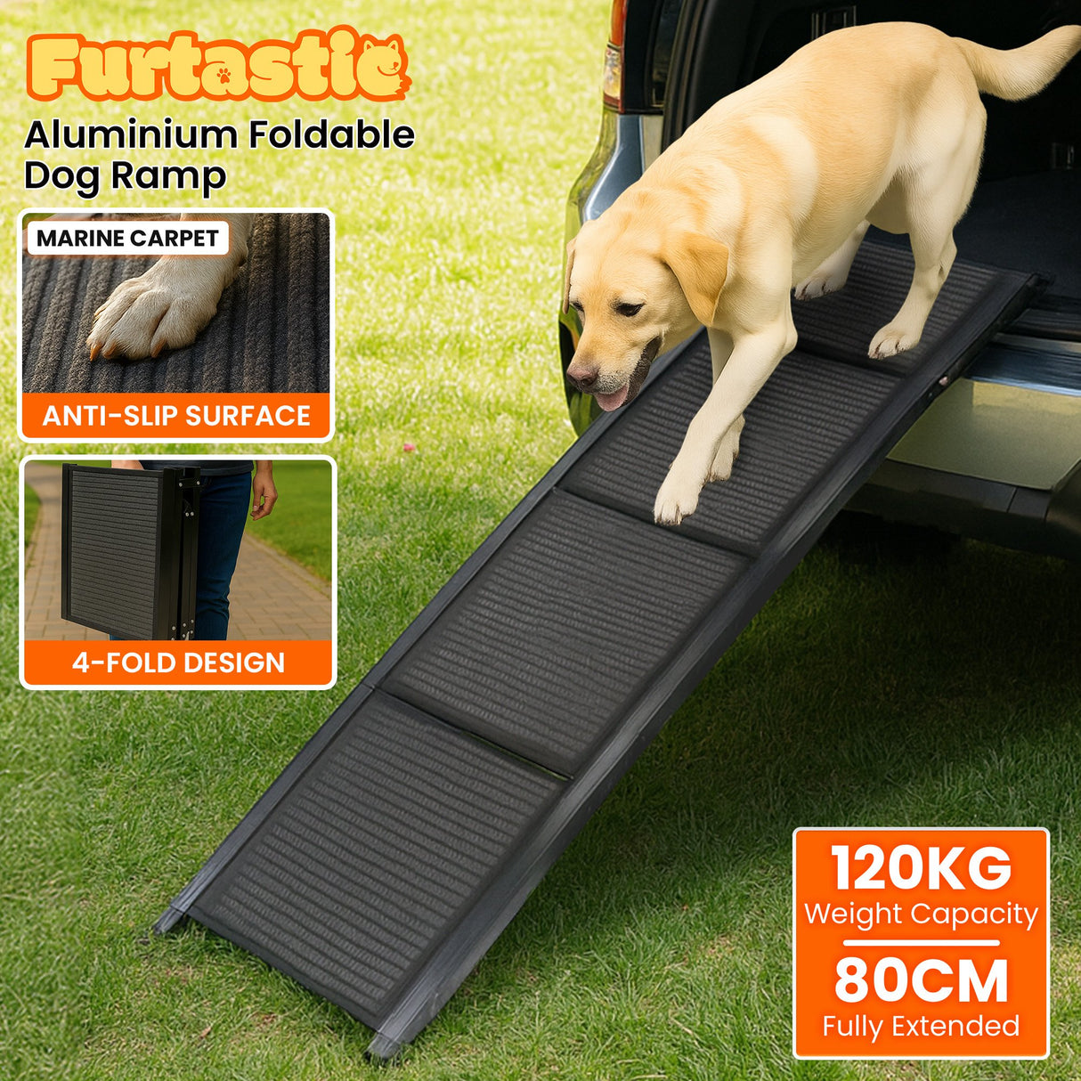 Furtastic Folding Aluminium Dog Ramp for Non-slip Cars Marine Carpet Pet Stairs