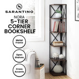 Sarantino Nora 5-Tier Corner Bookshelf - Walnut/Black - Extra Image