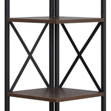 Sarantino Nora 5-Tier Corner Bookshelf - Walnut/Black - Front View