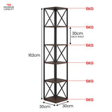 Sarantino Nora 5-Tier Corner Bookshelf - Walnut/Black - Side View