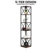 Sarantino Nora 5-Tier Corner Bookshelf - Walnut/Black