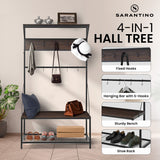 Sarantino 4-in-1 Hall Tree Entryway Coat Rack Hall Stand - Front View