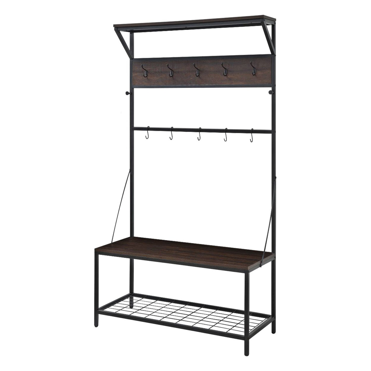 Sarantino 4-in-1 Hall Tree Entryway Coat Rack Hall Stand
