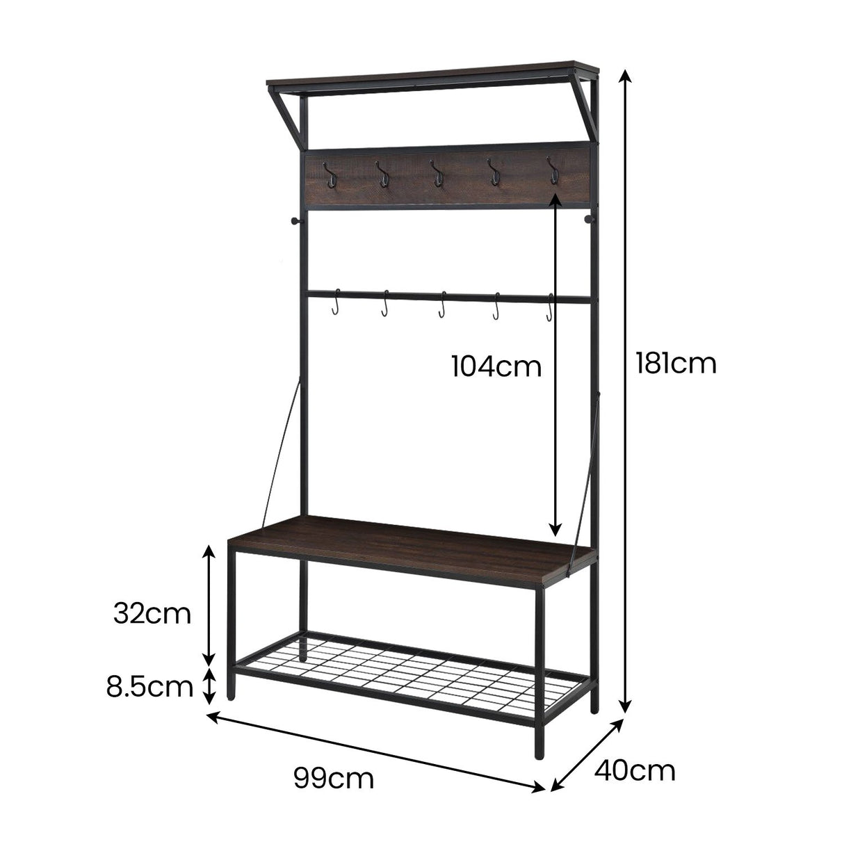 Sarantino 4-in-1 Hall Tree Entryway Coat Rack Hall Stand