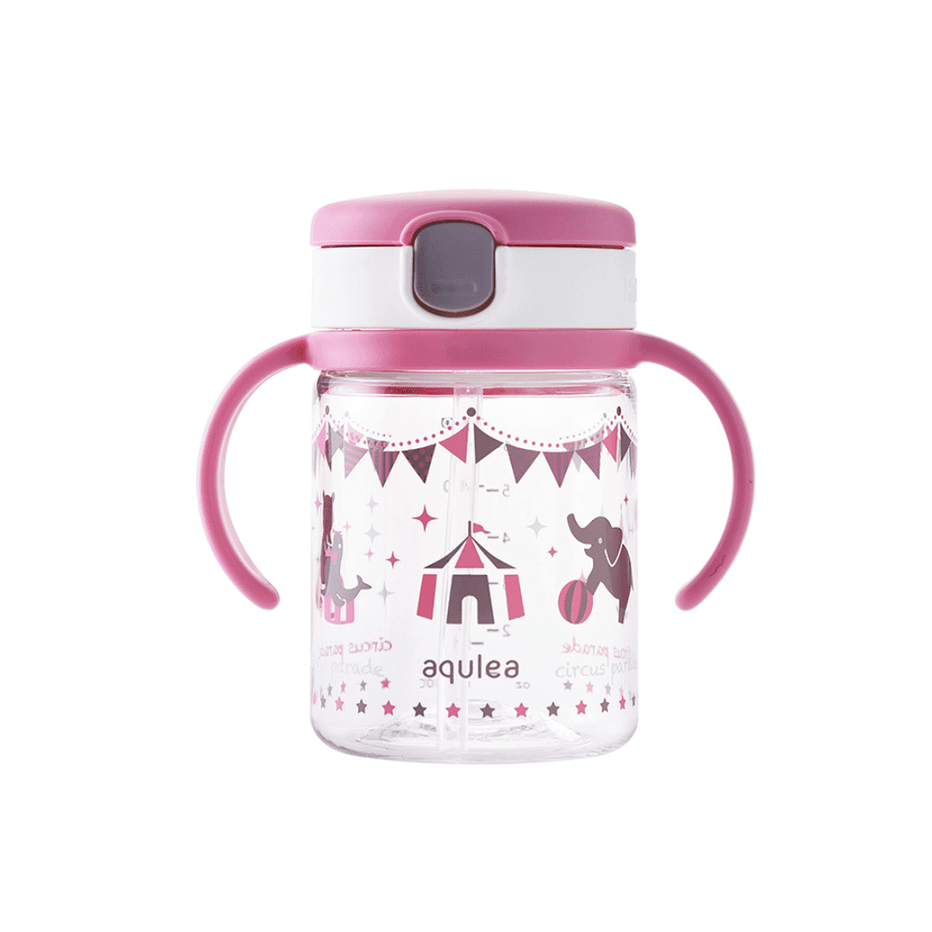 Richell - Aqulea Clear Straw Bottle Mug 200ml Pink Circus-2006733336093003776