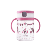 Richell - Aqulea Clear Straw Bottle Mug 200ml Pink Circus - Top-Down View